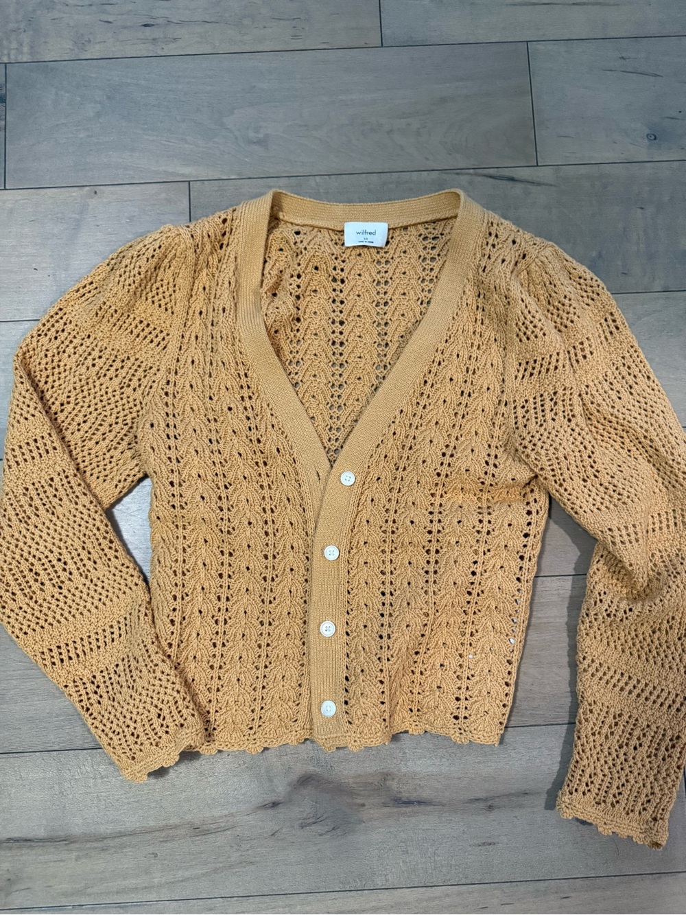 Wilfred Mustard Openwork V-Neck Button Cardigan